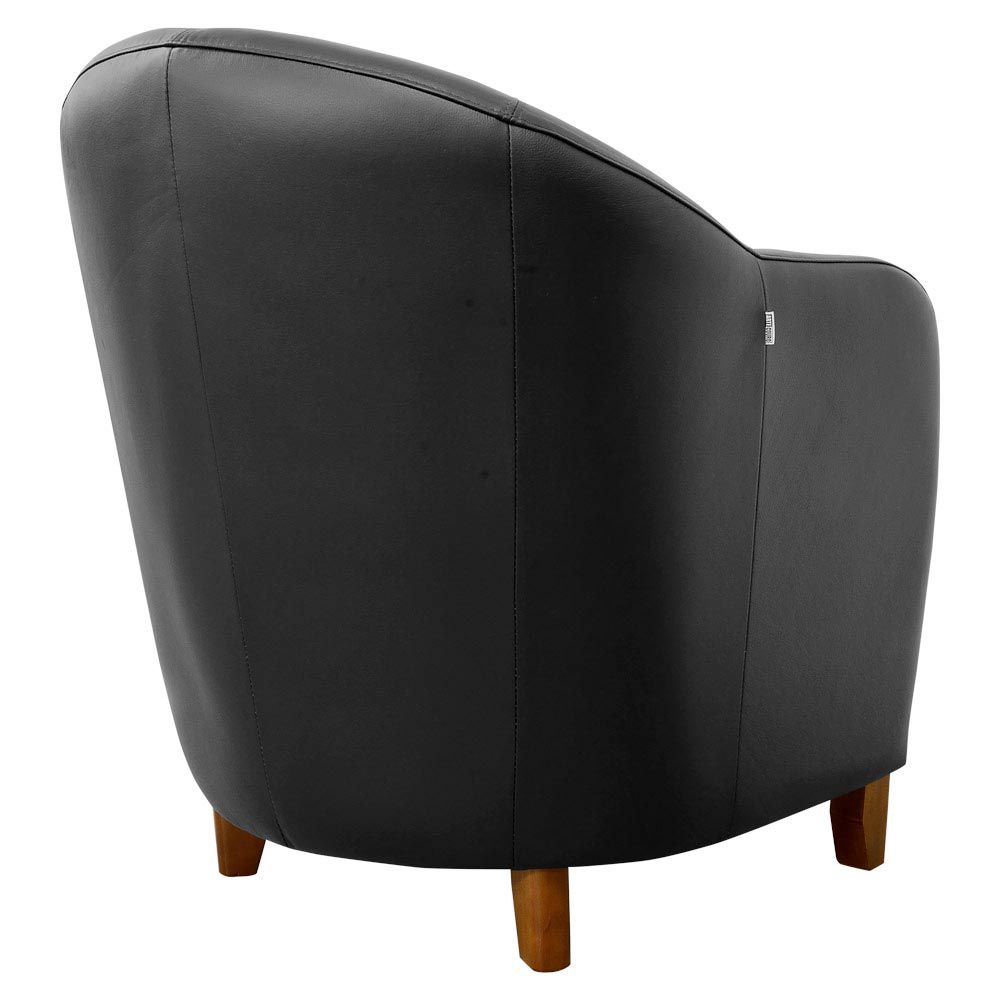 Poltrona Decorativa Sala de Estar Pés Madeira Kairós Couro Preto G03 - Gran Belo