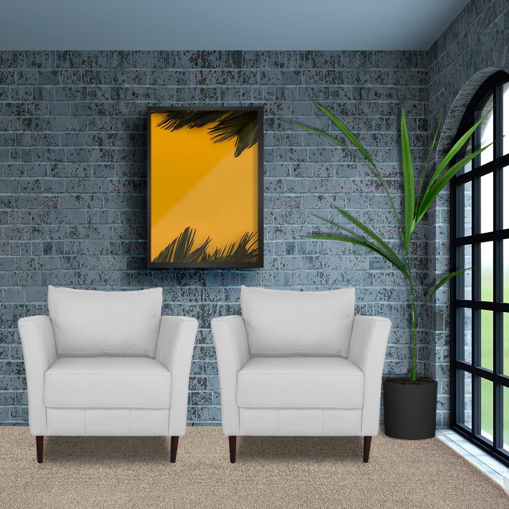 Poltrona Decorativa Sala de Estar Pés Palito Lubbock Couro Branco G58 - Gran Belo