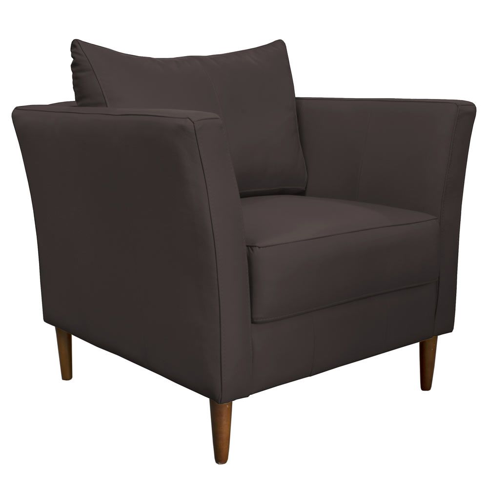 Poltrona Decorativa Sala de Estar Pés Palito Lubbock Couro Marrom G58 - Gran Belo