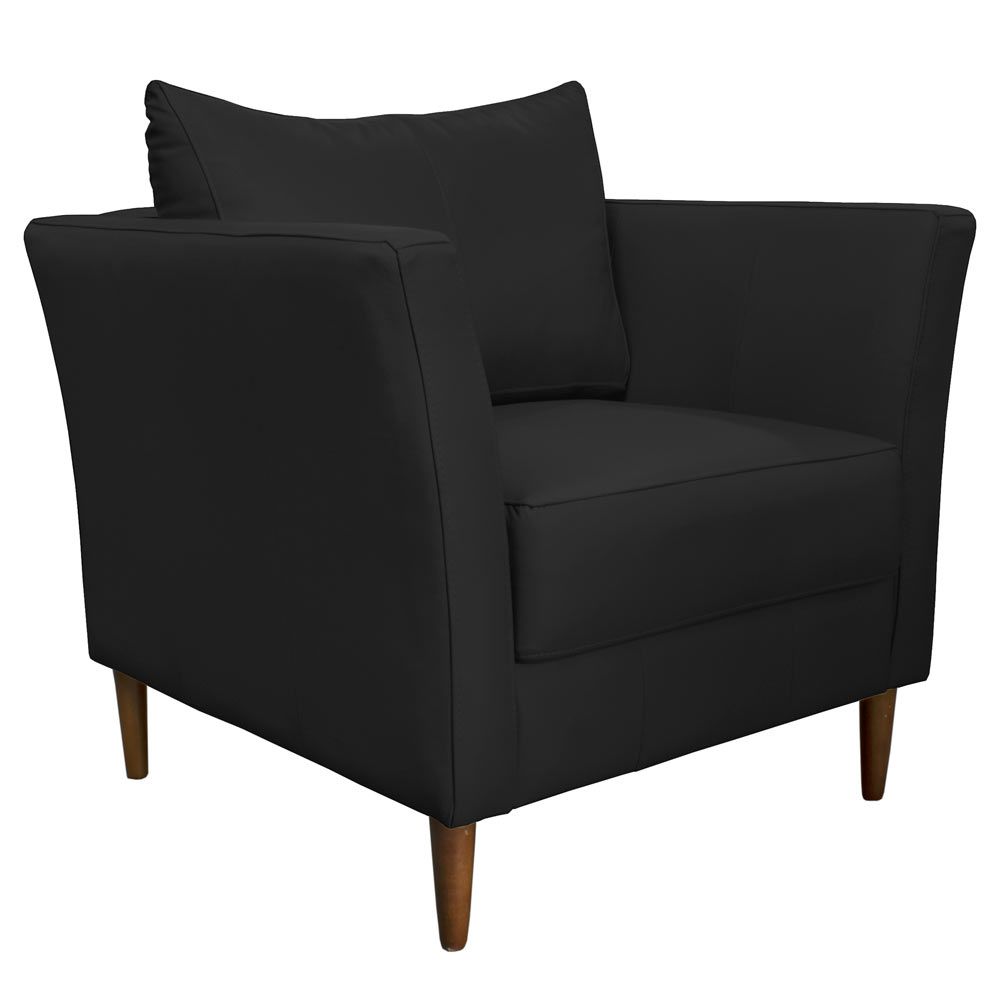 Poltrona Decorativa Sala de Estar Pés Palito Lubbock Couro Preto G58 - Gran Belo