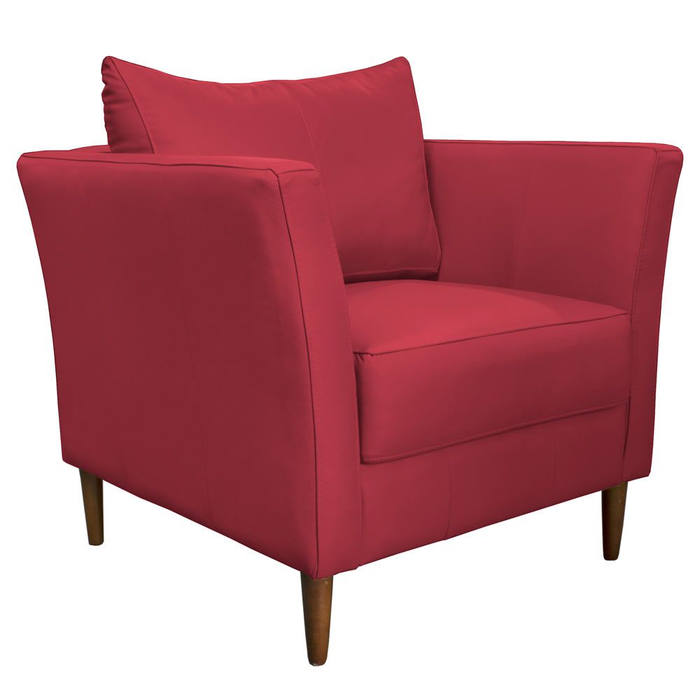 Poltrona Decorativa Sala de Estar Pés Palito Lubbock Couro Vermelho - Gran Belo