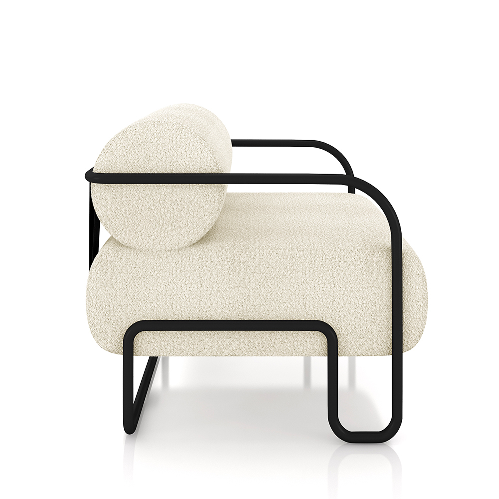 Poltrona Decorativa Sala de Estar Polatsk Base Industrial de Ferro Bouclê Off White G33 - Gran Belo
