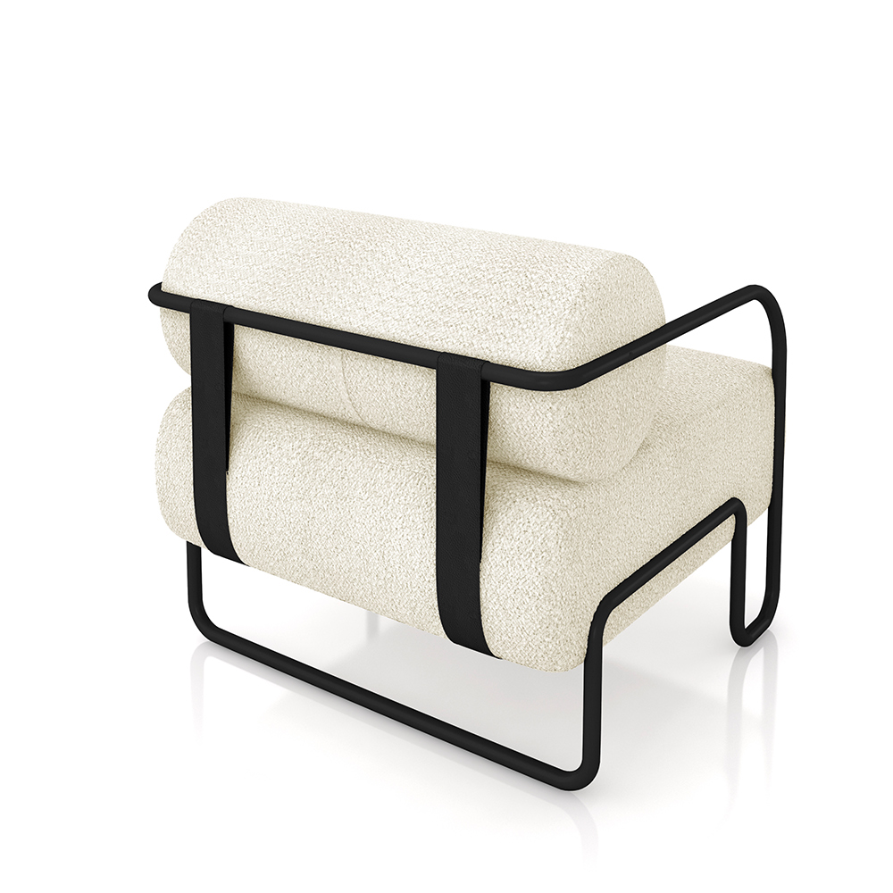 Poltrona Decorativa Sala de Estar Polatsk Base Industrial de Ferro Bouclê Off White G33 - Gran Belo