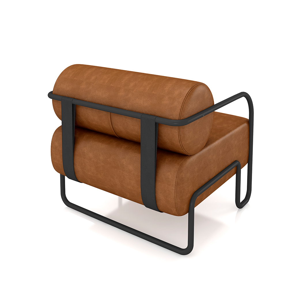 Poltrona Decorativa Sala de Estar Polatsk Base Industrial de Ferro PU Caramelo G33 - Gran Belo