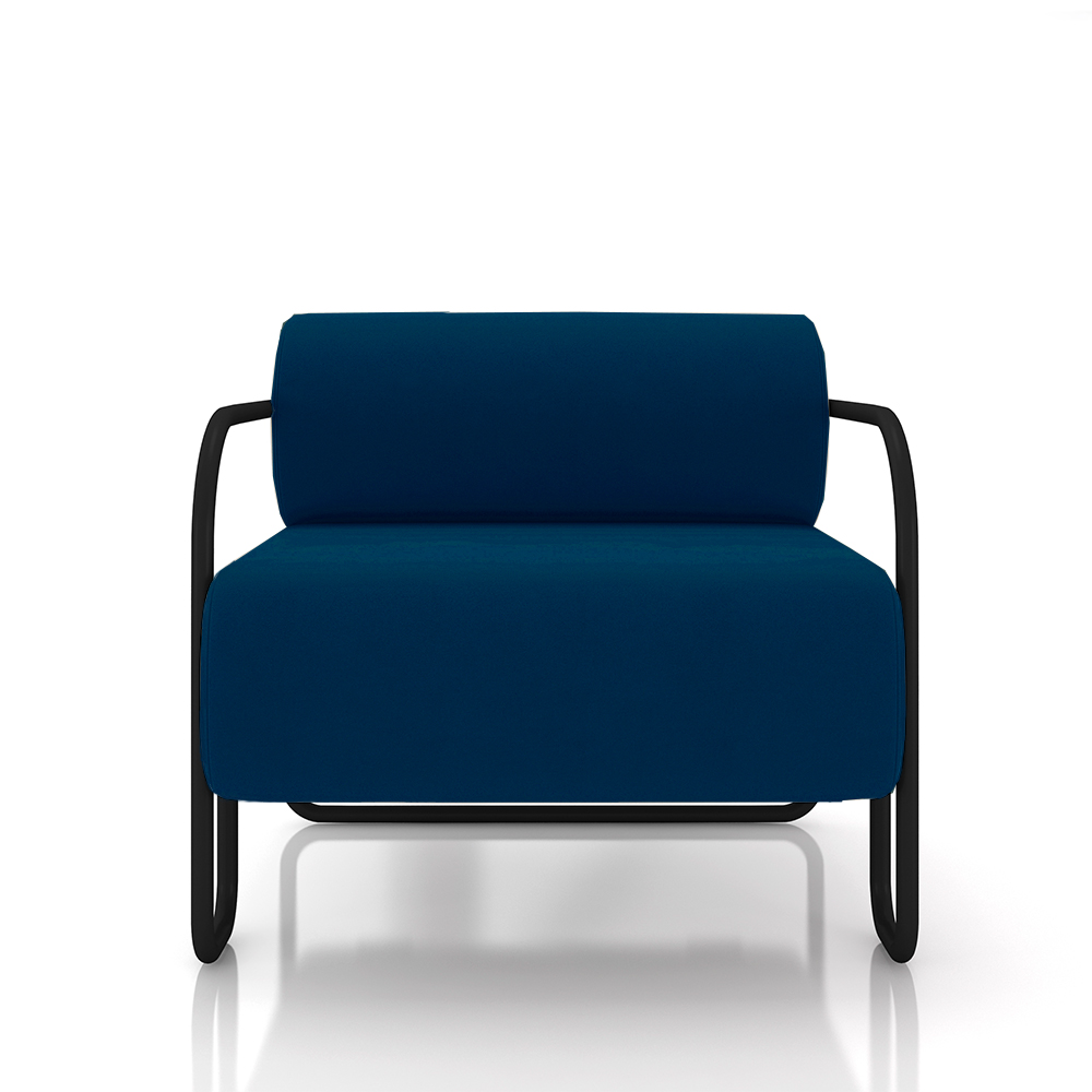 Poltrona Decorativa Sala de Estar Polatsk Base Industrial de Ferro Veludo Azul G33 - Gran Belo
