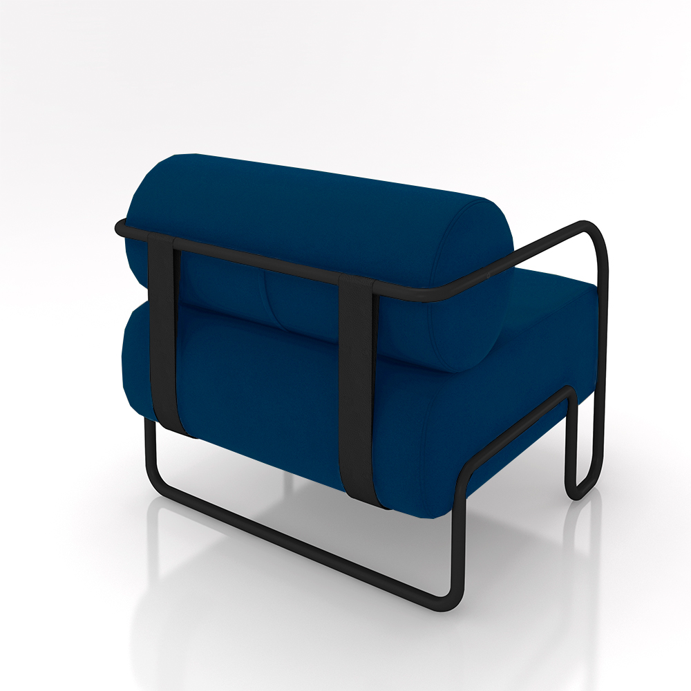 Poltrona Decorativa Sala de Estar Polatsk Base Industrial de Ferro Veludo Azul G33 - Gran Belo