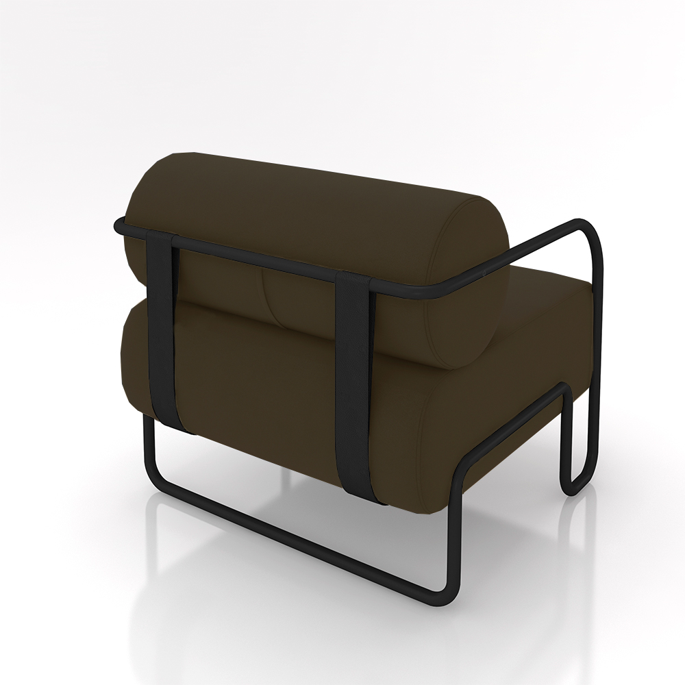 Poltrona Decorativa Sala de Estar Polatsk Base Industrial de Ferro Veludo Marrom G33 - Gran Belo