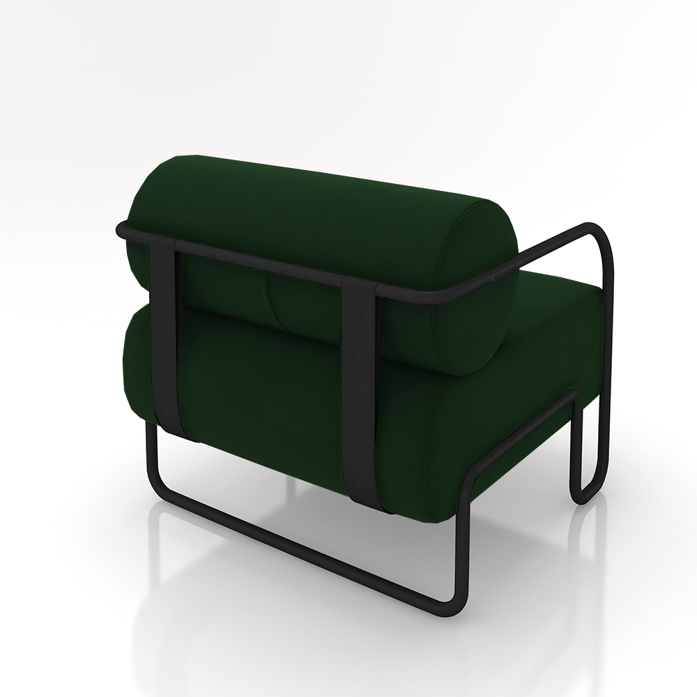 Poltrona Decorativa Sala de Estar Polatsk Base Industrial de Ferro Veludo Verde G33 - Gran Belo