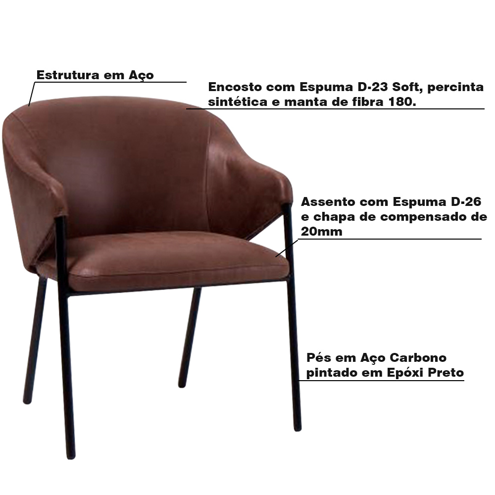 Poltrona Decorativa Sala de Estar Zaque Marrom com pés em Aço Preto G66 - Gran Belo