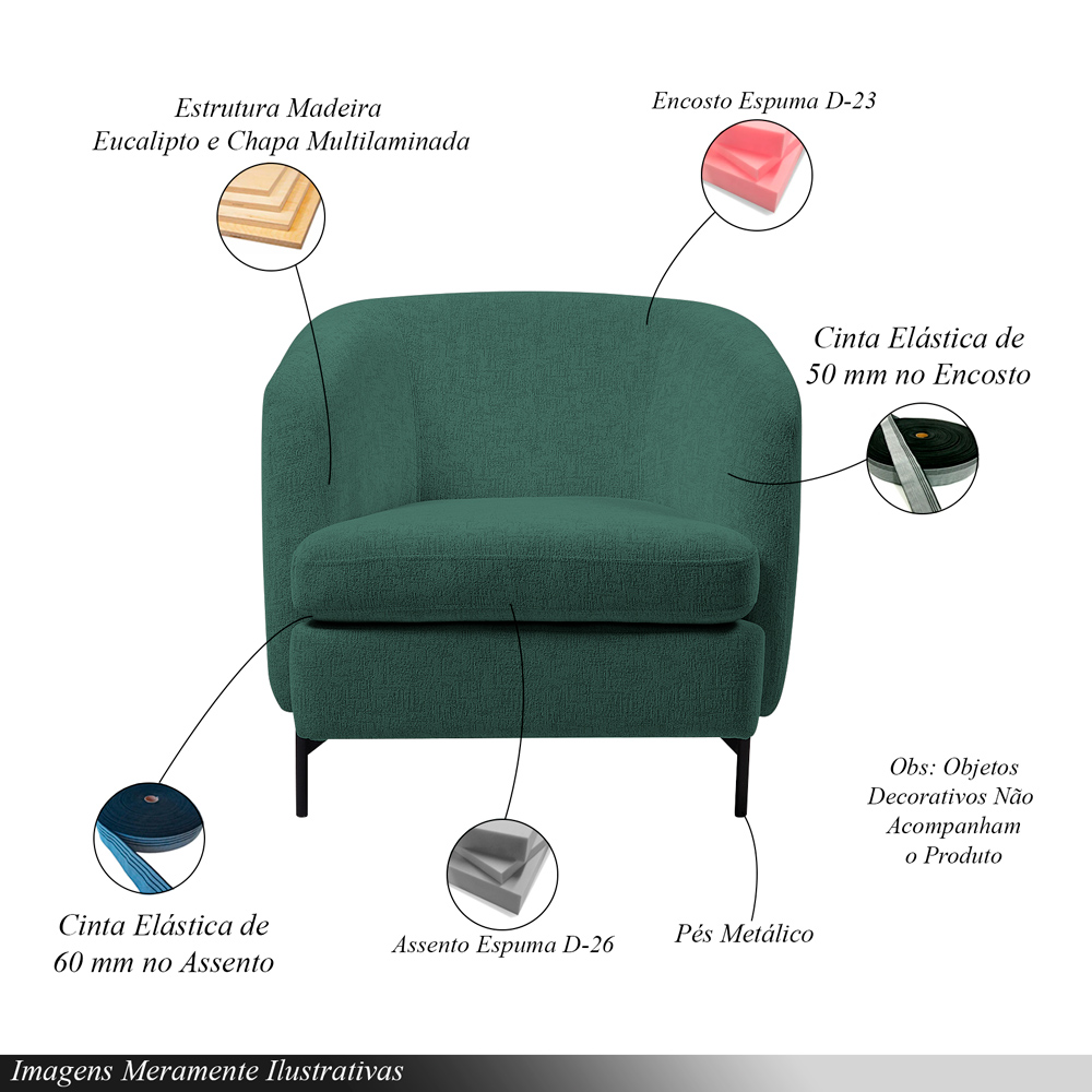 Poltrona Decorativa Salem Pés Metálicos Bouclê Rústico Azul Aquamarine G92 - Gran Belo