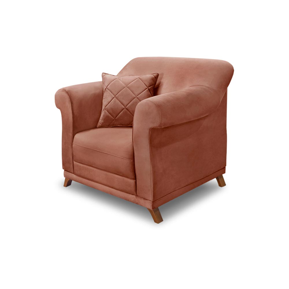 Poltrona Decorativa com 1 Almofada Armstrong Veludo Cobre G63 - Gran Belo