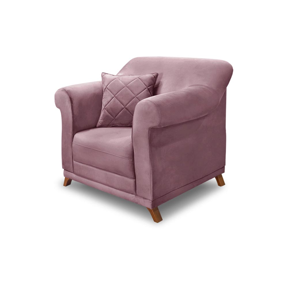 Poltrona Decorativa com 1 Almofada Armstrong Veludo Uva G63 - Gran Belo