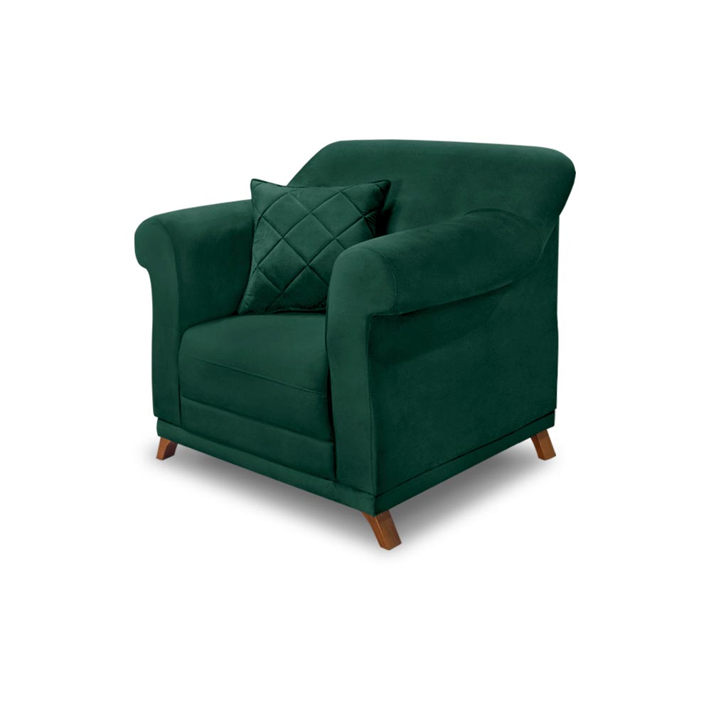 Poltrona Decorativa com 1 Almofada Armstrong Veludo Verde Floresta G63 - Gran Belo