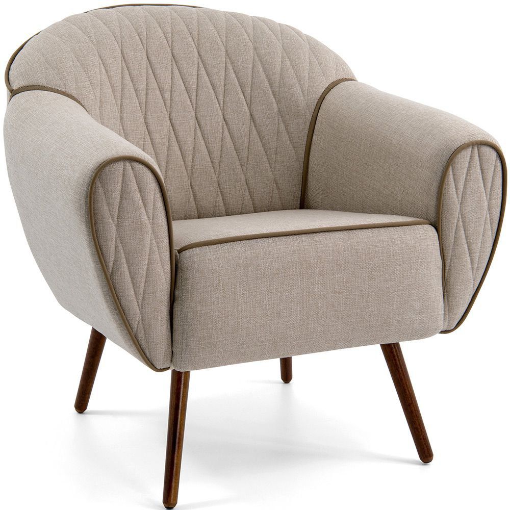 Poltrona Decorativa com Puff Sala de Estar Pés Palito Sacha Tressê Rústico G15 - Gran Belo