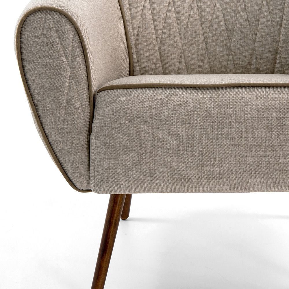 Poltrona Decorativa com Puff Sala de Estar Pés Palito Sacha Tressê Rústico G15 - Gran Belo