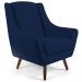 Poltrona Decorativa com Puff Sala de Estar Pés de Madeira Naomi Veludo Azul Oxford G15 - Gran Belo