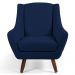 Poltrona Decorativa com Puff Sala de Estar Pés de Madeira Naomi Veludo Azul Oxford G15 - Gran Belo
