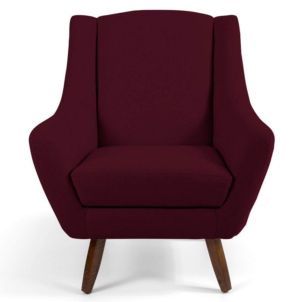 Poltrona Decorativa com Puff Sala de Estar Pés de Madeira Naomi Veludo Marsala G15 - Gran Belo