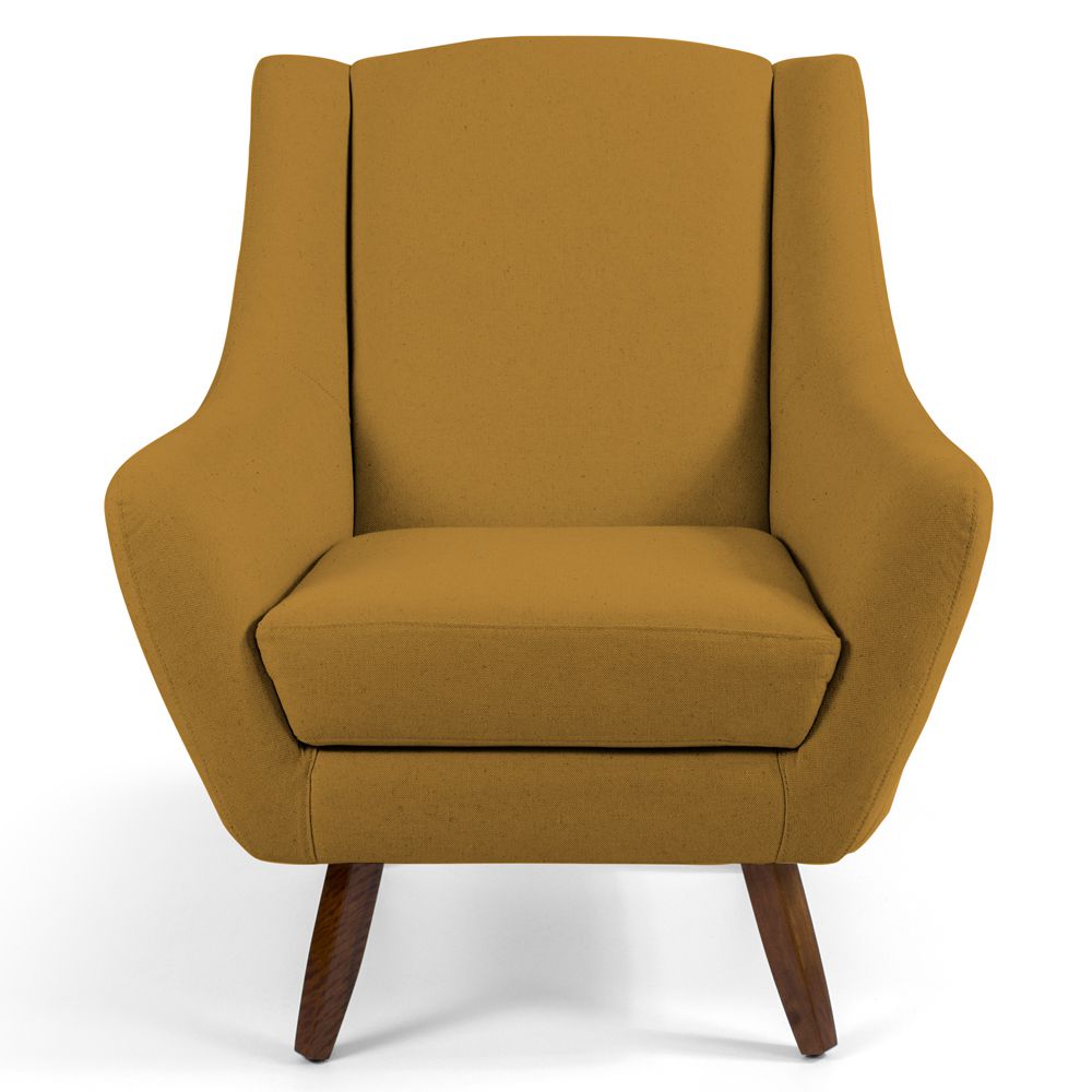 Poltrona Decorativa com Puff Sala de Estar Pés de Madeira Naomi Veludo Mostarda Escuro G15 - Gran Belo