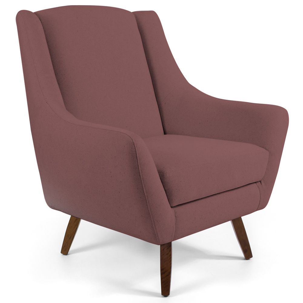 Poltrona Decorativa com Puff Sala de Estar Pés de Madeira Naomi Veludo Rosê G15 - Gran Belo