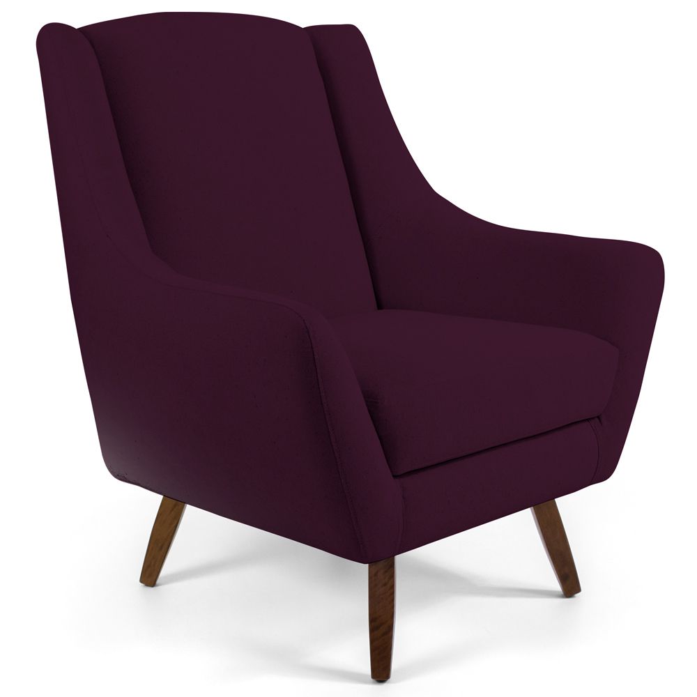 Poltrona Decorativa com Puff Sala de Estar Pés de Madeira Naomi Veludo Roxo Grape G15 - Gran Belo