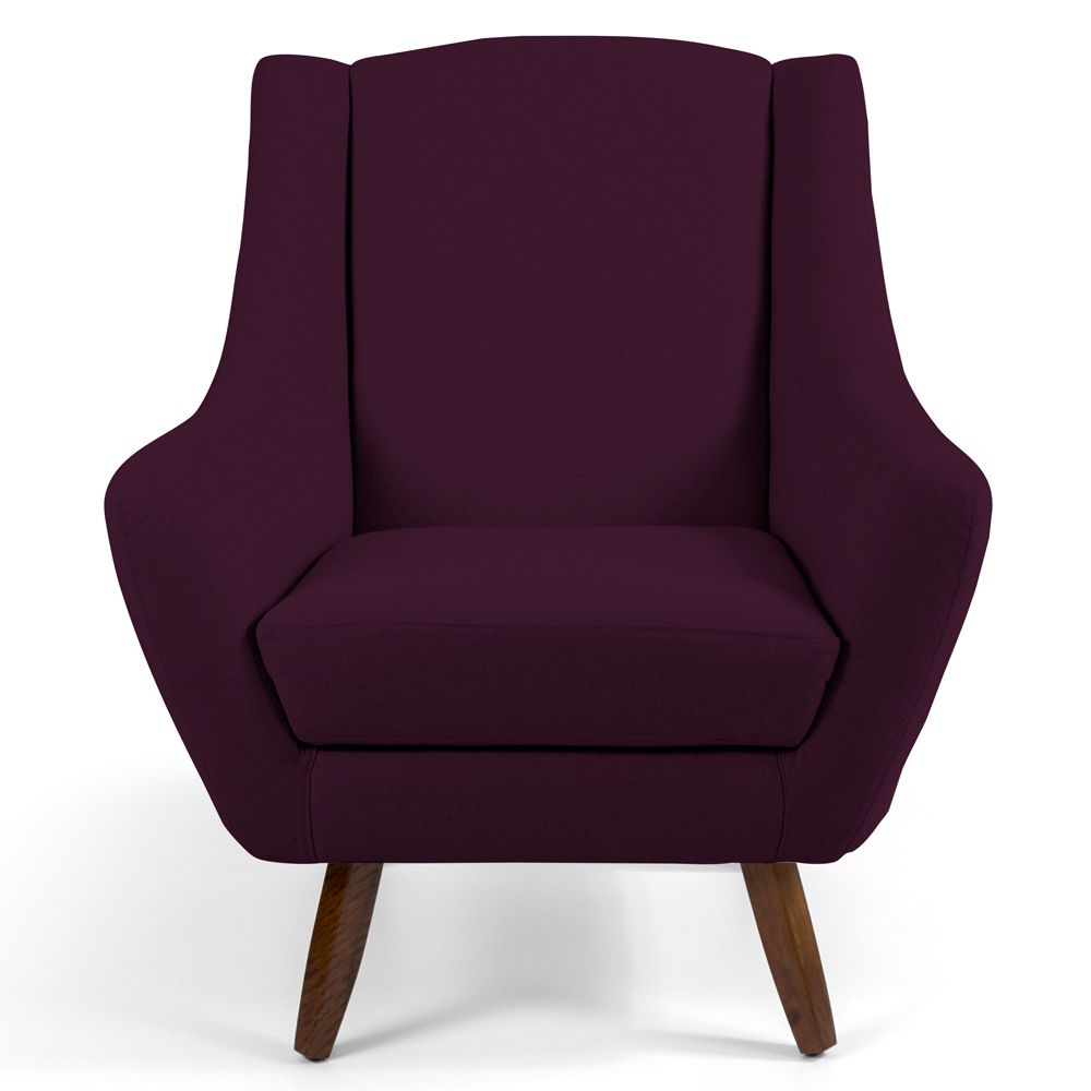 Poltrona Decorativa com Puff Sala de Estar Pés de Madeira Naomi Veludo Roxo Grape G15 - Gran Belo