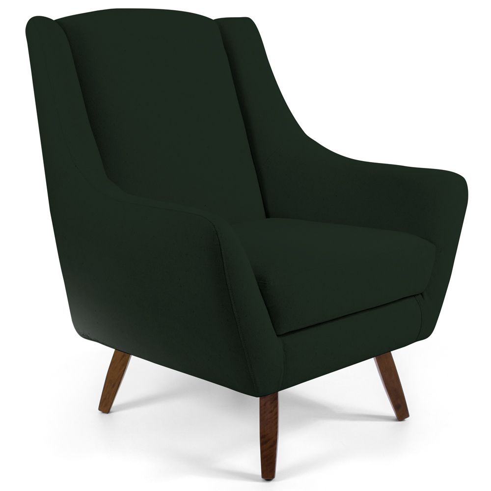 Poltrona Decorativa com Puff Sala de Estar Pés de Madeira Naomi Veludo Verde Musgo G15 - Gran Belo