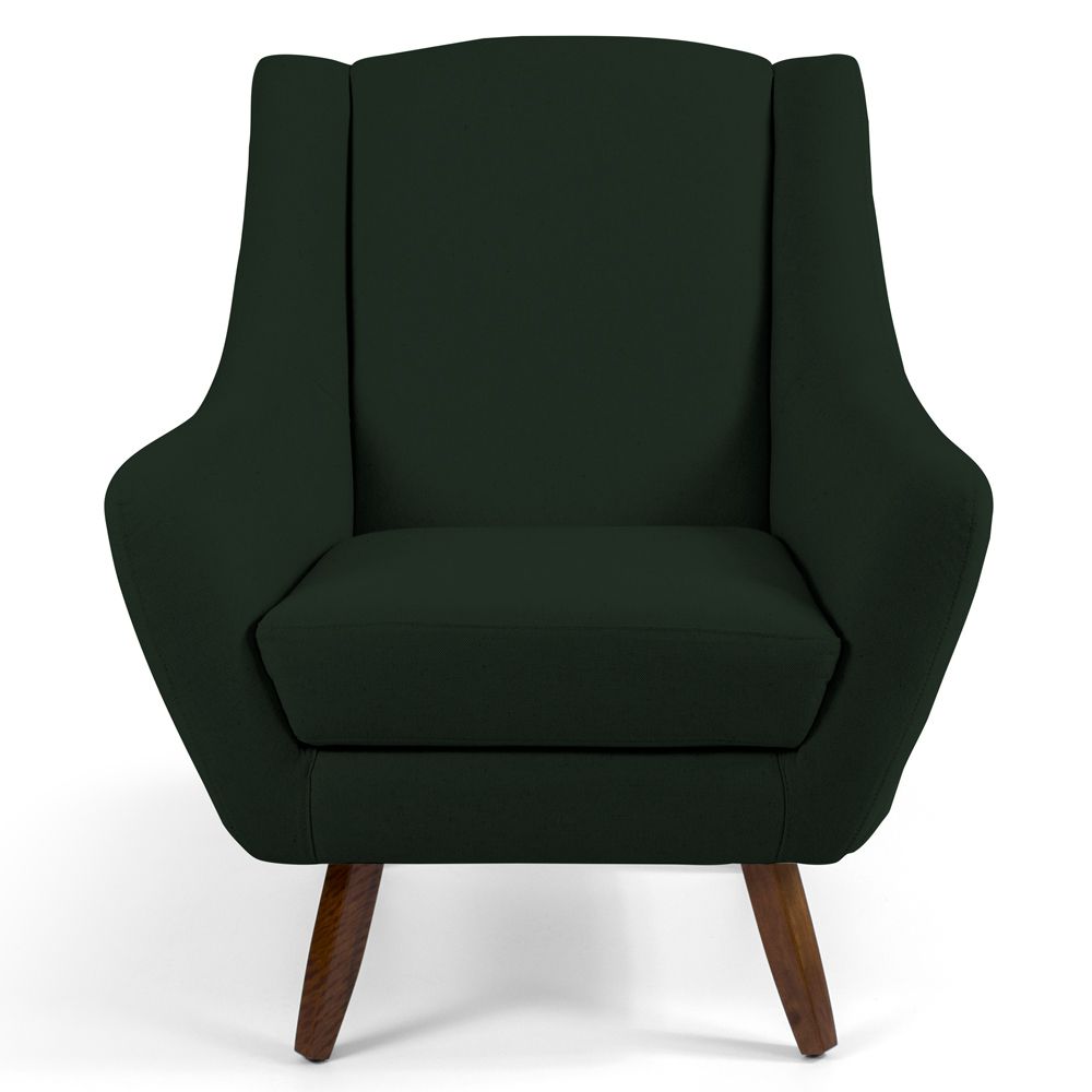 Poltrona Decorativa com Puff Sala de Estar Pés de Madeira Naomi Veludo Verde Musgo G15 - Gran Belo