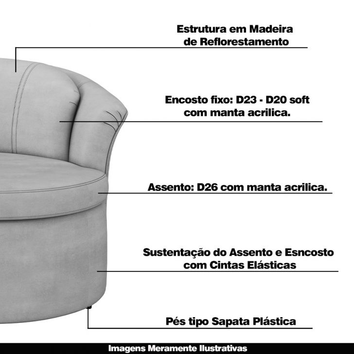 Puff Decorativo Sala De Estar Round Veludo Cinza G45 - Gran Belo Gran Belo  GranBelo