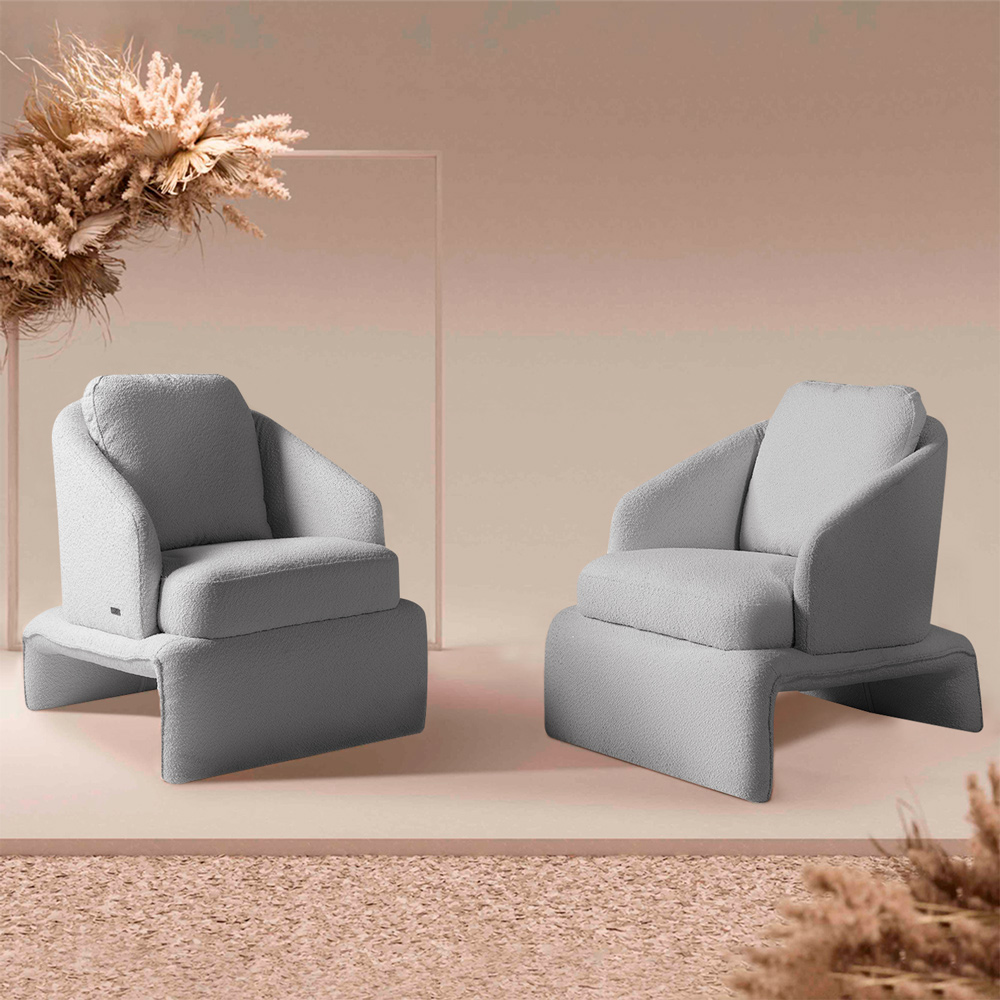 Poltrona Design  Califa Encosto Almofadado Bouclê Cinza G92 - Gran Belo