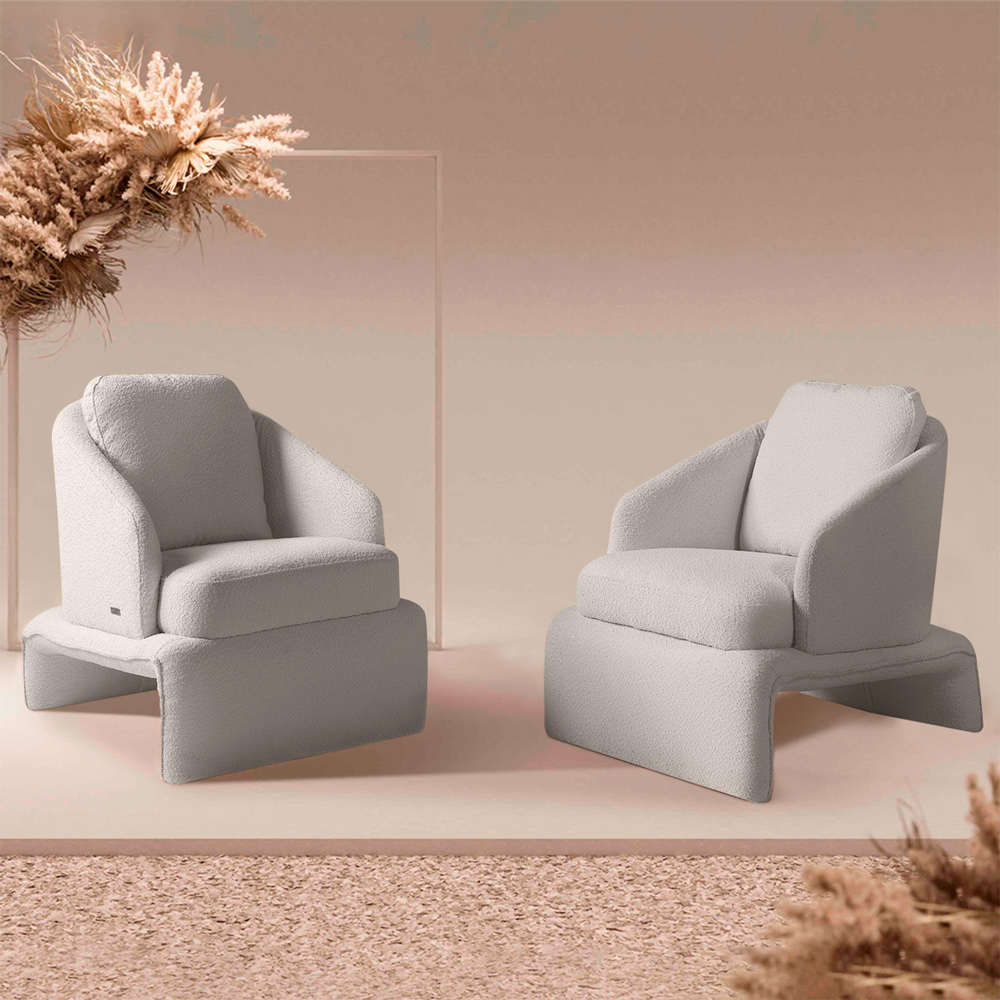 Poltrona Design Califa Encosto Almofadado Bouclê Branco G92 - Gran Belo