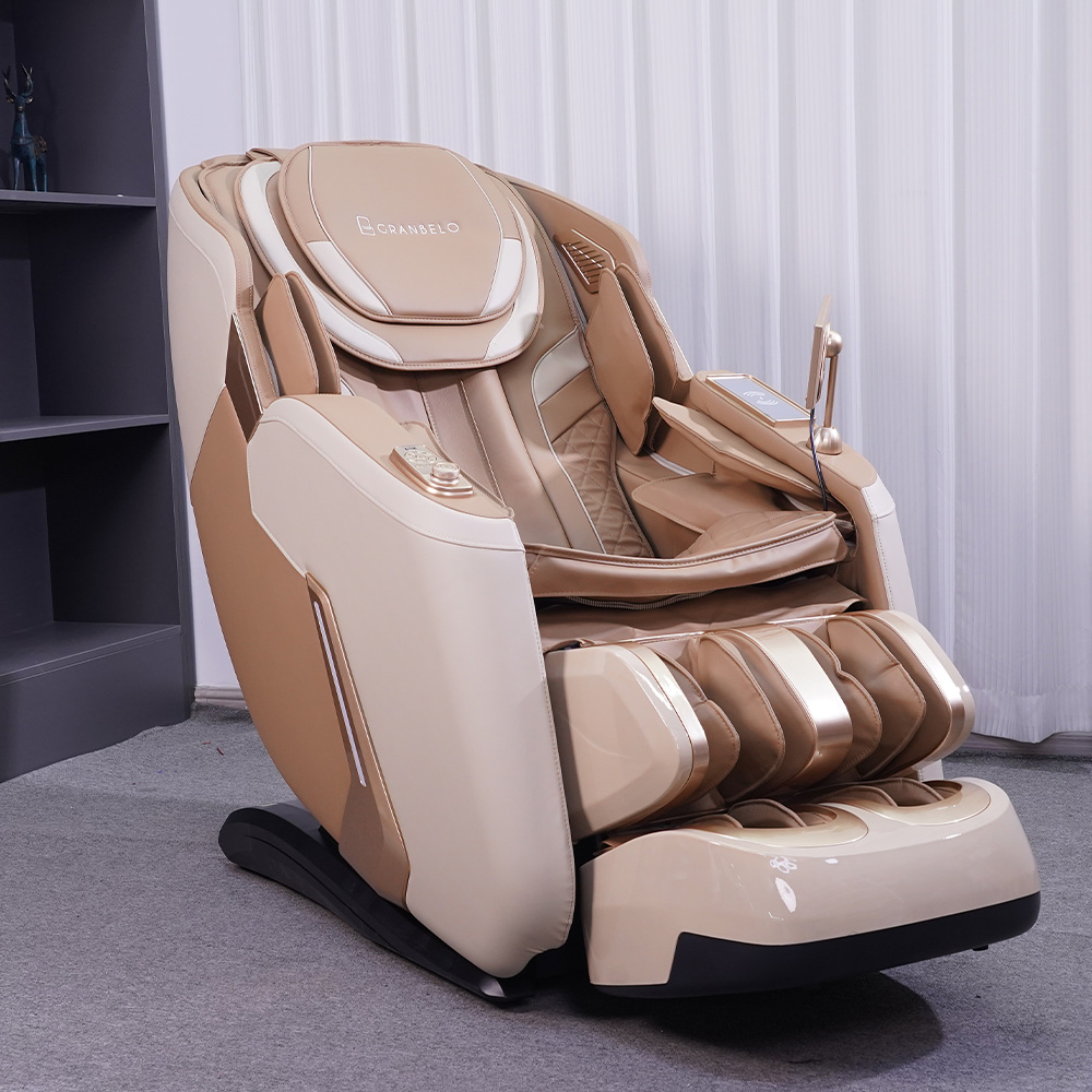Poltrona Elétrica 3D Stark com Massagem Aquecimento Bivolt Reclinação Gravidade Zero Controle LCD Touch PU Bege G94 - Gran Belo