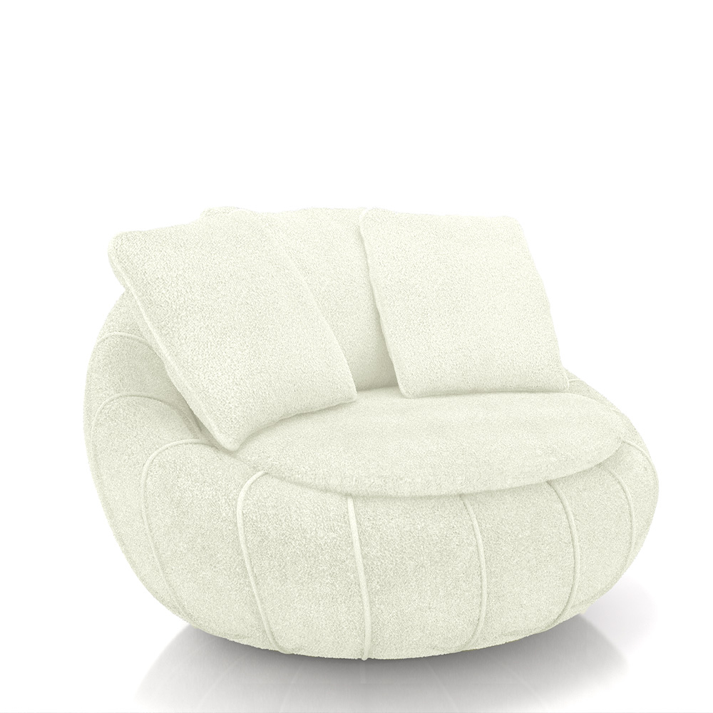Poltrona Giratória Sala de Estar com Almofadas Afrodite Off White Bouclê G45 - Gran Belo