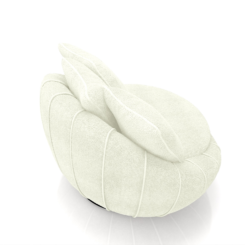 Poltrona Giratória Sala de Estar com Almofadas Afrodite Off White Bouclê G45 - Gran Belo