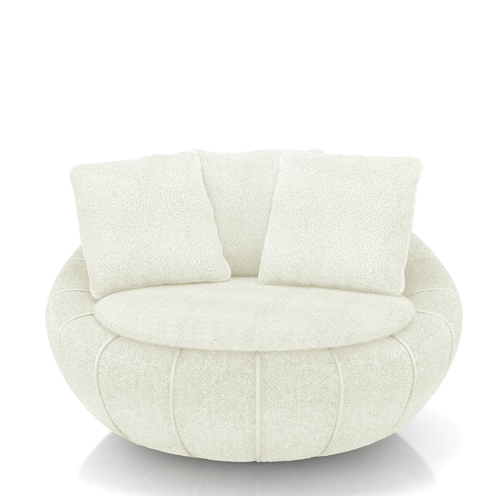 Poltrona Giratória Sala de Estar com Almofadas Afrodite Off White Bouclê G45 - Gran Belo