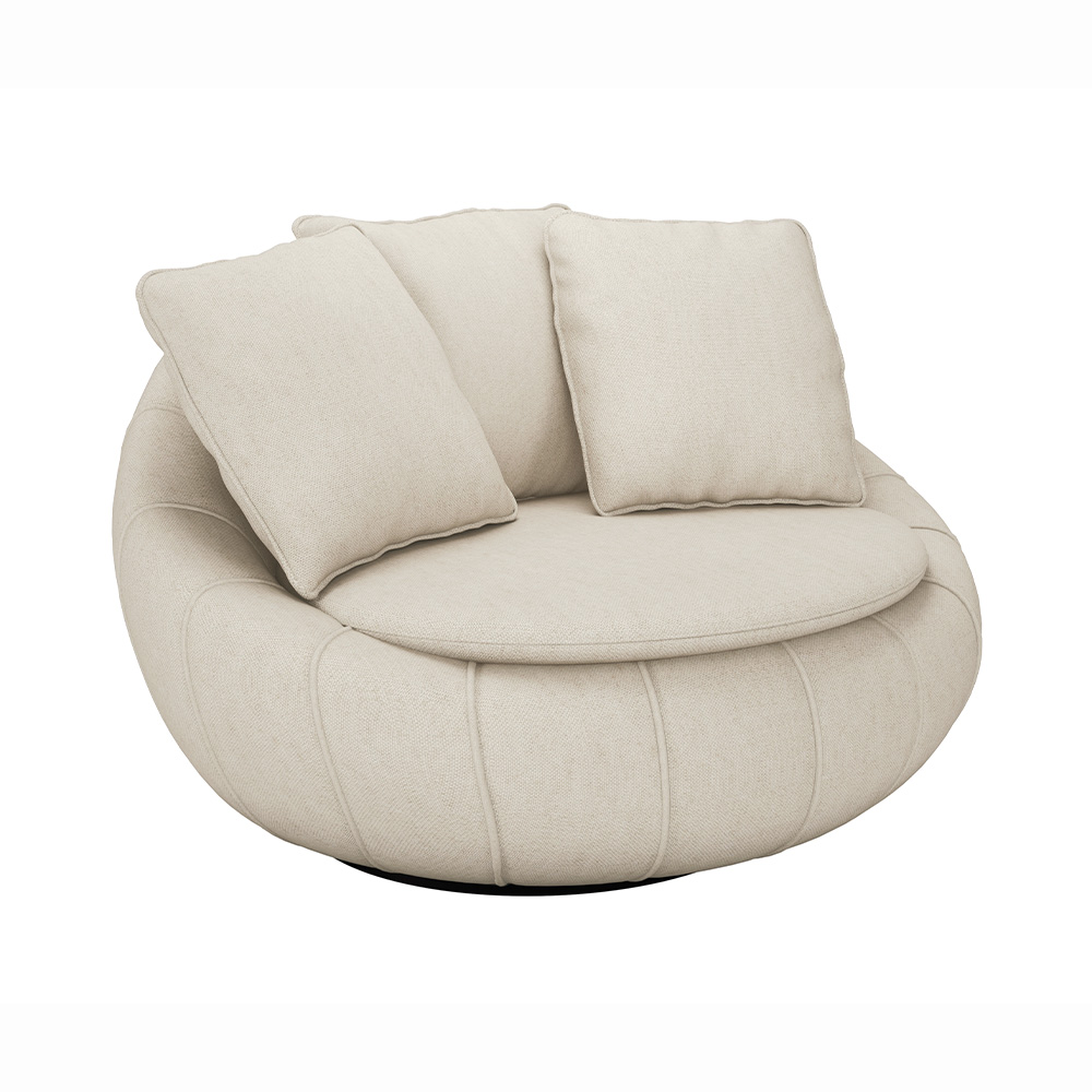 Poltrona Giratória Sala de Estar com Almofadas Afrodite Off White Linho G45 - Gran Belo
