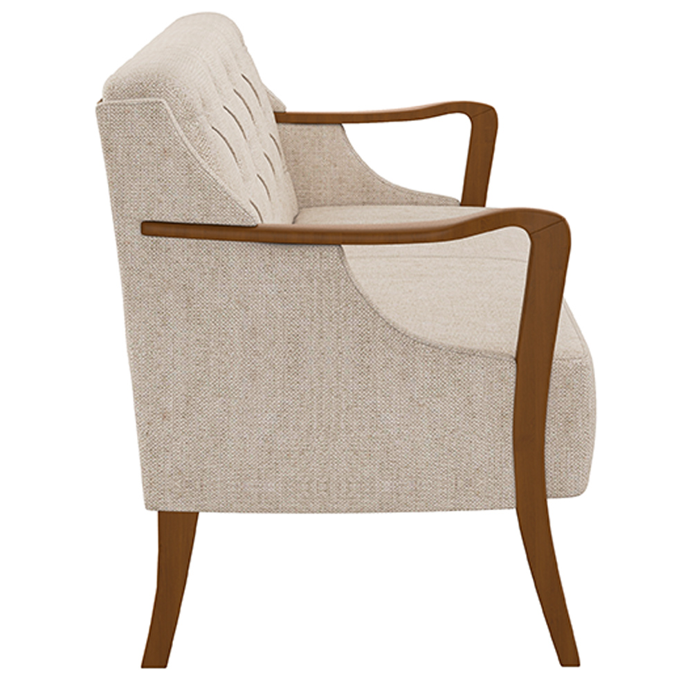 Poltrona Namoradeira Decorativa 2 Lugares Braços em Madeira Hand Linho Bege G45 - Gran Belo