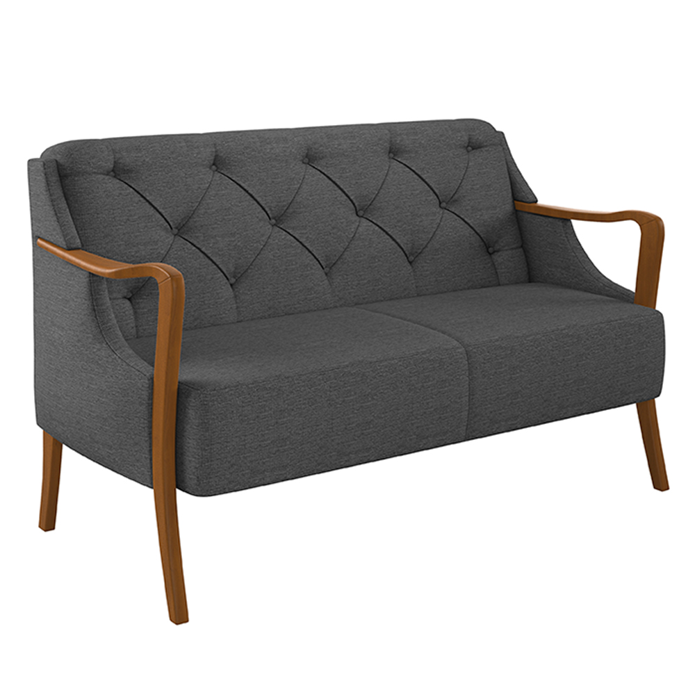 Poltrona Namoradeira Decorativa 2 Lugares Braços em Madeira Hand Linho Chumbo G45 - Gran Belo
