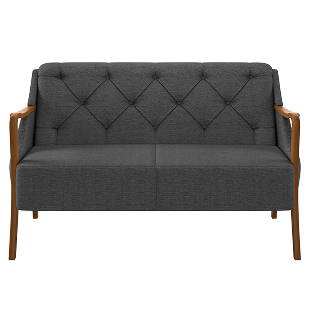 Poltrona Namoradeira Decorativa 2 Lugares Braços em Madeira Hand Linho Chumbo G45 - Gran Belo