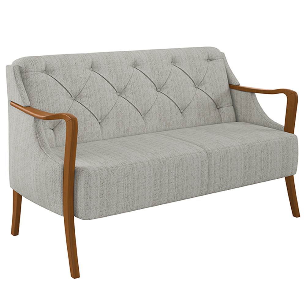 Poltrona Namoradeira Decorativa 2 Lugares Braços em Madeira Hand Linho Cru G45 - Gran Belo