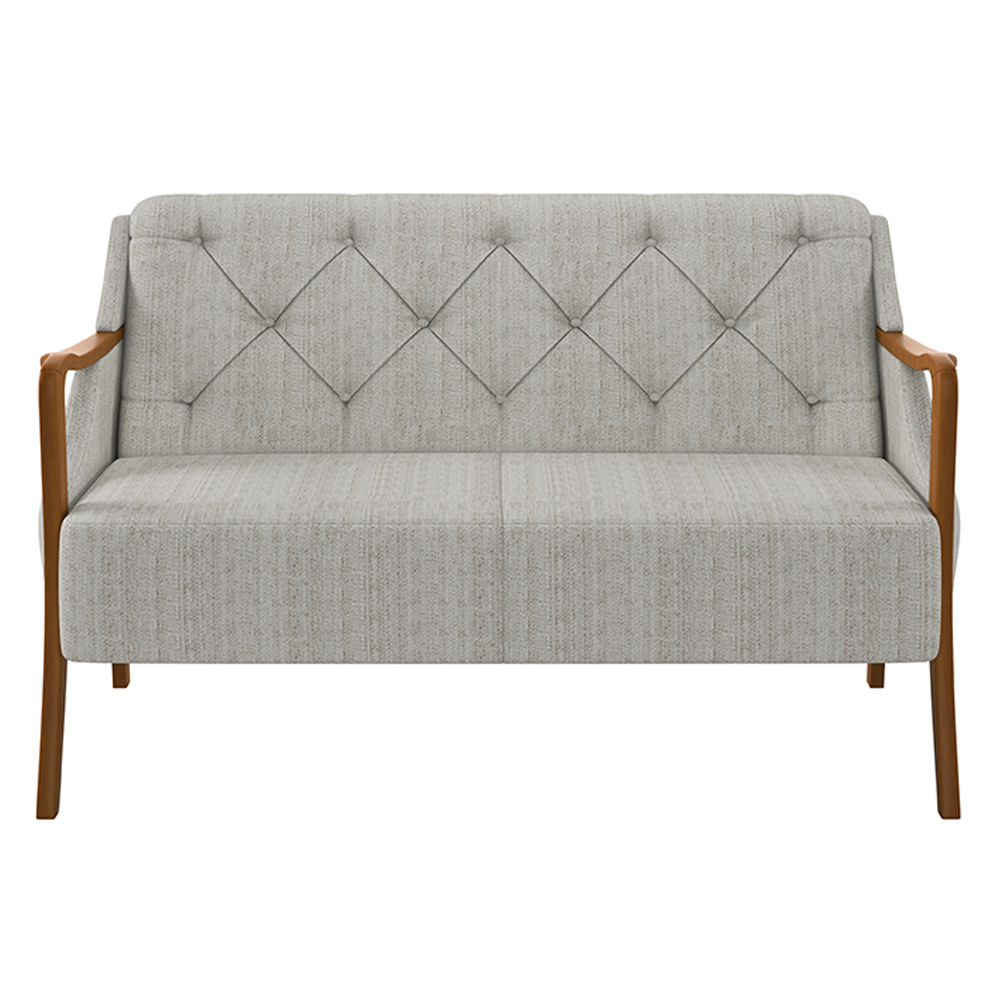 Poltrona Namoradeira Decorativa 2 Lugares Braços em Madeira Hand Linho Cru G45 - Gran Belo