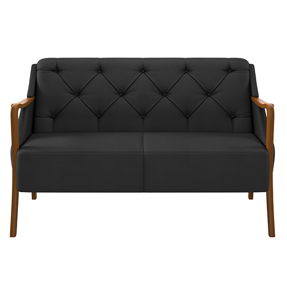 Poltrona Namoradeira Decorativa 2 Lugares Braços em Madeira Hand PU Preto G45 - Gran Belo