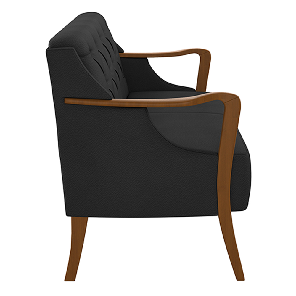 Poltrona Namoradeira Decorativa 2 Lugares Braços em Madeira Hand PU Preto G45 - Gran Belo