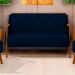 Poltrona Namoradeira Decorativa 2 Lugares Braços em Madeira Hand Veludo Azul Marinho G45 - Gran Belo