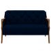Poltrona Namoradeira Decorativa 2 Lugares Braços em Madeira Hand Veludo Azul Marinho G45 - Gran Belo
