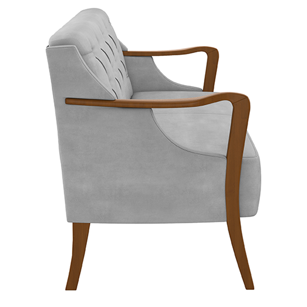 Poltrona Namoradeira Decorativa 2 Lugares Braços em Madeira Hand Veludo Cinza G45 - Gran Belo