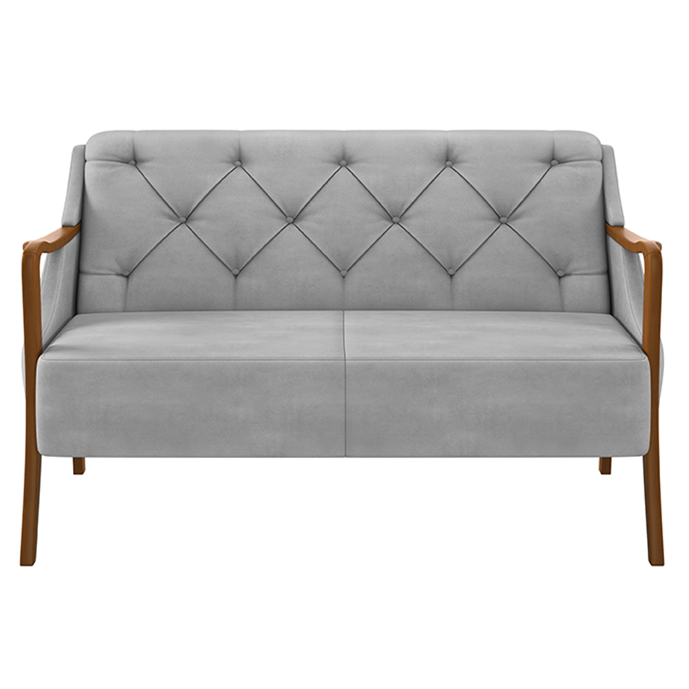 Poltrona Namoradeira Decorativa 2 Lugares Braços em Madeira Hand Veludo Cinza G45 - Gran Belo