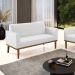 Poltrona Namoradeira Decorativa Isabella Pés Fixo em Madeira Castanho PU Branco G19 - Gran Belo