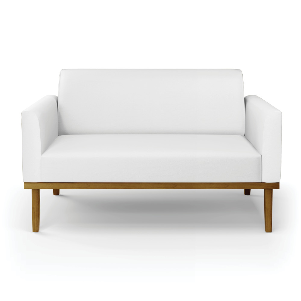 Poltrona Namoradeira Decorativa Isabella Pés Fixo em Madeira Castanho PU Branco G19 - Gran Belo