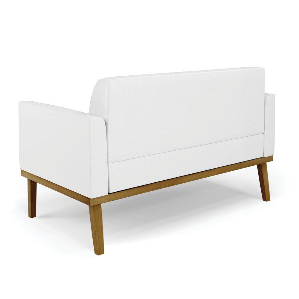 Poltrona Namoradeira Decorativa Isabella Pés Fixo em Madeira Castanho PU Branco G19 - Gran Belo